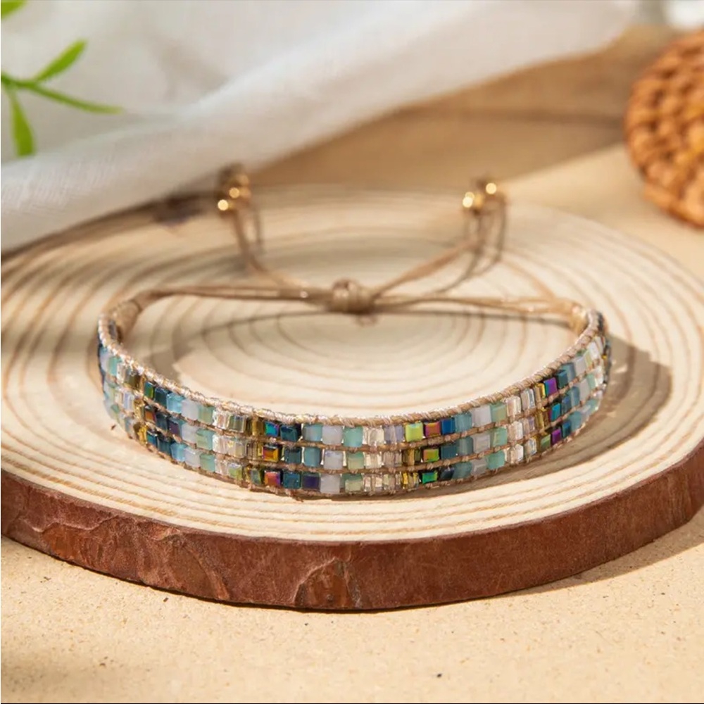 Adjustable Glass bead on braided cord boho bracelet